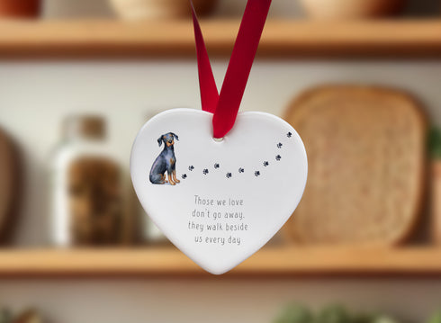 Doberman Walk Beside Us Ceramic Heart